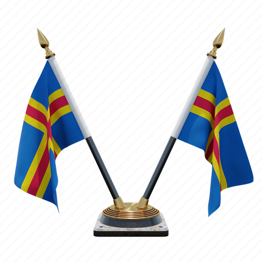 Aland, double (v) desk flag stand, flag 3D illustration - Download on Iconfinder