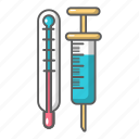 aid, analyze, blue, care, cartoon, syringe, thermometer