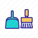 brush, dust, dustpan, equipment, signs, sweep, sweeping