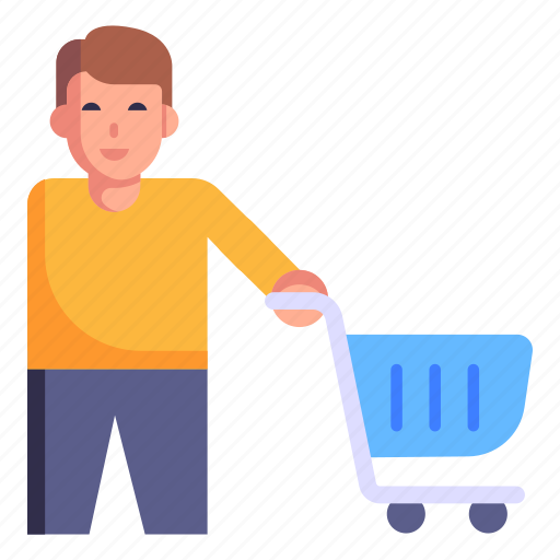 Shopping boy, shopping cart, shopping trolley, commerce, pushcart icon - Download on Iconfinder