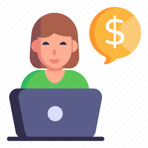 Online chat, financial chat, business chat, female, laptop icon - Download on Iconfinder