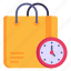 buying time, shopping time, shopping hours, shopping bag, clock 