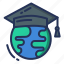 academic hat, globe, learning, online 