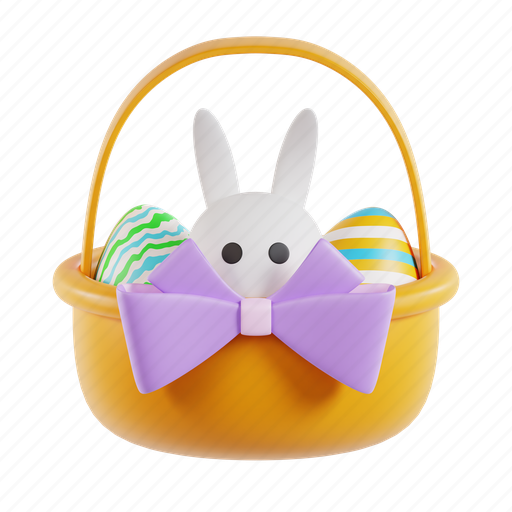Bunny, eggs, ribbon, gift, basket, present, easter icon - Download on Iconfinder