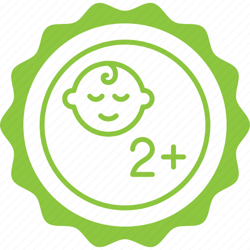 Months, baby, label, stamp, green, 2+ baby friendly icon - Download on Iconfinder