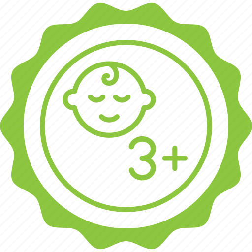 Months, baby, label, stamp, green, 3+ baby friendly icon - Download on Iconfinder