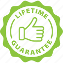 stamp, green, badge, round, lifetime guarantee, guarantee, warranty