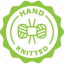 stamp, green, badge, round, hand knitted, hand, knitted