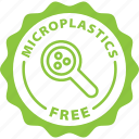 green, healthy, label, magnifier, microplastics, microplastics free