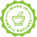made, small, batches, label, stamp, green, made in small batches