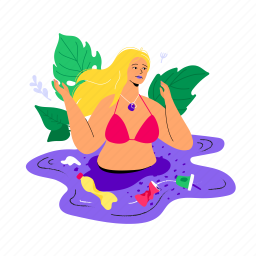 Water, pollution, garbage, swimming, woman, sea, river illustration - Download on Iconfinder