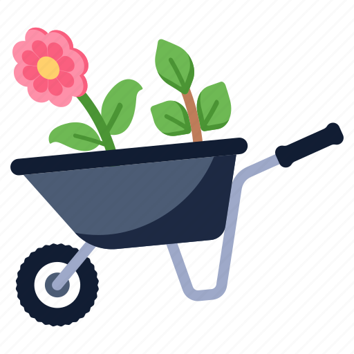 Handcart, mulch cart, pushcart, gardening cart, flower icon - Download on Iconfinder