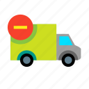 courier, courier stopped, deliverer, delivery, minus, shipment, stop delivery