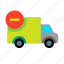 courier, courier stopped, deliverer, delivery, minus, shipment, stop delivery 