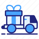 present, gift, delivery, truck, car, courier
