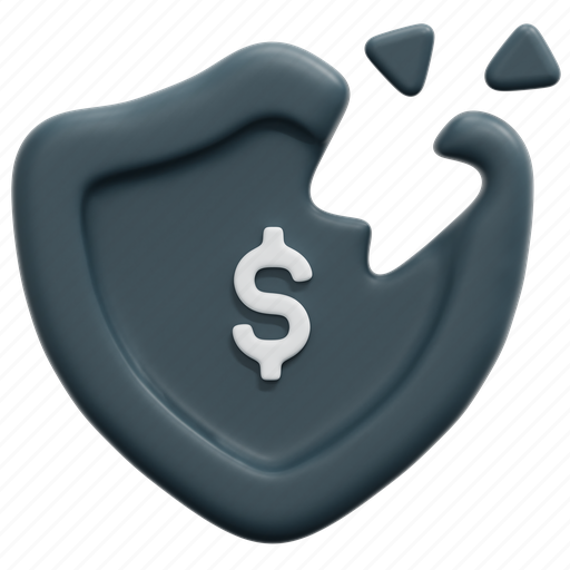 Protection, broken, shield, economic, crisis, economy, financial 3D illustration - Download on Iconfinder