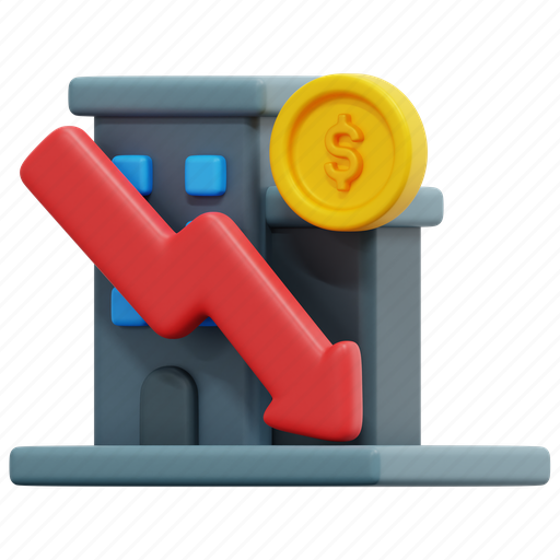 Real, estate, price, down, economic, crisis, economy 3D illustration - Download on Iconfinder