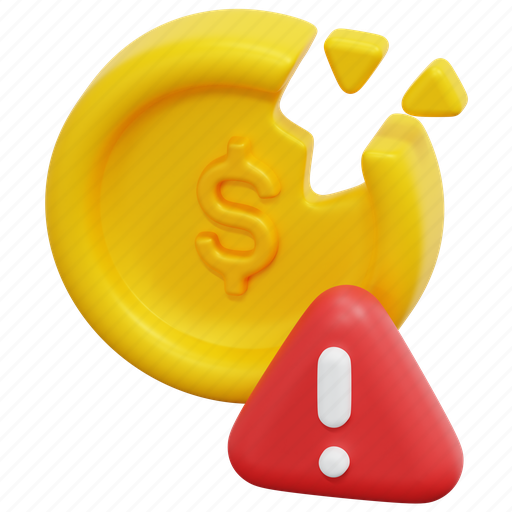 Coin, broken, alert, economic, crisis, economy, financial 3D illustration - Download on Iconfinder