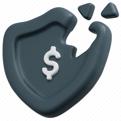 Protection, broken, shield, economic, crisis, economy, financial 3D illustration - Download on Iconfinder
