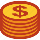 coins, currency, dollar, money, stack