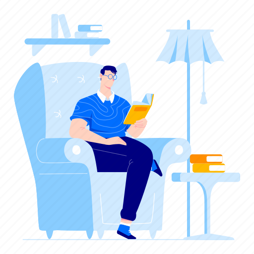 Reading, book, man, read illustration - Download on Iconfinder