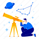 telescope, astrology, student, man, space, planets 