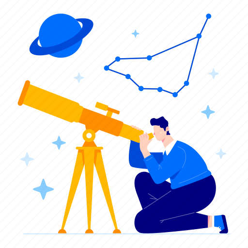 Telescope, astrology, student, man, space, planets illustration - Download on Iconfinder