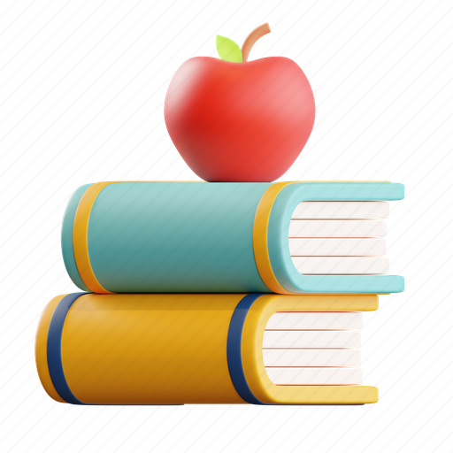 Book, and, apple, book and apple, knowledge, school, education 3D illustration - Download on Iconfinder