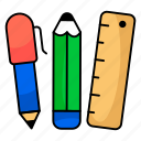 stationary, pencil, pen, ruler, education