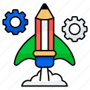 writing, management, setting, development, pencil, cogwheel, gear