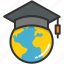education, elearning, global education, globe, mortarboard 