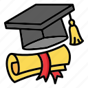 cap, certificate, degree, education, graduate, hat