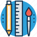 back to school, paint brush, pencil, scale, stationery