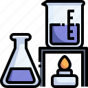beaker, bunsen, burner, chemical, chemistry, experiment, flask 