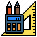 calculator, education, equipment, pencil, ruler, sketc
