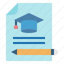 cap, document, education, file, graduation, pen