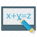 tablet, equation, formula, screen, pensil