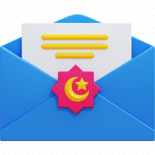 Greeting, card, letter, mail, eid al fitr, islam, envelope 3D illustration - Download on Iconfinder