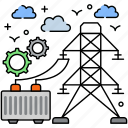 electric, tower, repair, clouds, pole