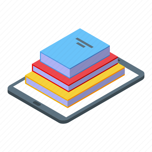 Online, books, isometric icon - Download on Iconfinder