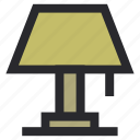 bedside, lamp, light, table, wood