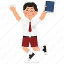happy, student, jumping, book, kid, cute, school, child, education