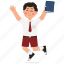 happy, student, jumping, book, kid, cute, school, child, education 
