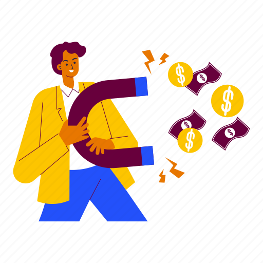 Attract money, attraction, magnet, currency, profit, wealth, businessman illustration - Download on Iconfinder