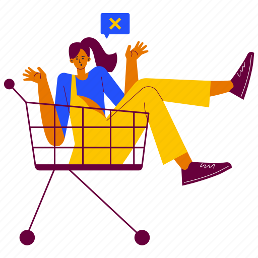 Cart is empty, empty cart, trolley, girl, out of stock, sad, cancel illustration - Download on Iconfinder
