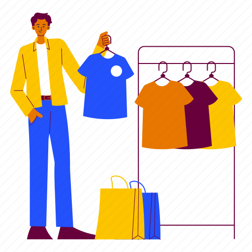Fashion shopping, man, male, fashion, clothes, t-shirt, clothing illustration - Download on Iconfinder