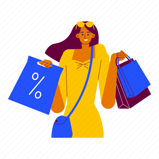 Shopaholic, discount, sale, shopping bag, girl, fashion, happy illustration - Download on Iconfinder