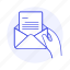 content, email, envelope, hand, hold, letter, mail, message, open, parcel 