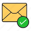 approve, email, envelop, hand, letter, message, tick 