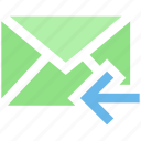 email, left arrow, letter, mail, message, receive